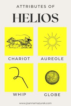 four different types of symbols in black and yellow with the words, attributes of hellos