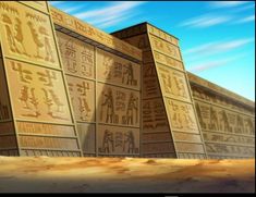 the egyptian hieroglyphics are stacked on top of each other in front of a blue sky