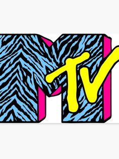 an image of a tv logo with zebra stripes and neon colors on the letter t