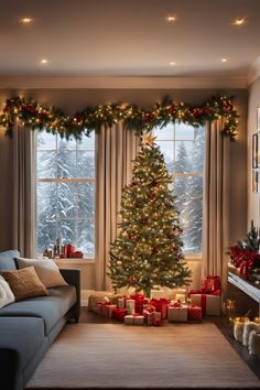 christmas window lights ideas Christmas Decorations For Bay Window, Christmas Window Garland, Window Garland, Bow Window