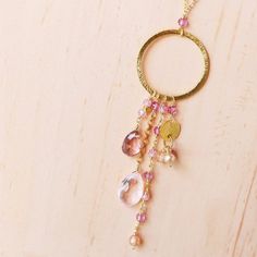 Mom Gift | Pink Tourmaline Necklaces for Women Dainty Pink Jewelry With Dangling Charms, Pink Dangle Necklaces With Gemstones, Pink 14k Gold-filled Dangle Jewelry, Pink 14k Gold Filled Dangle Jewelry, Pink Wire Wrapped Dangle Necklaces, Delicate Gold Chain, Gold Circle Necklace, Rose Quartz Necklace, Circle Pendant Necklace