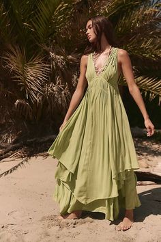 Giovanna Strappy Maxi | Free People Boho Green Bridesmaid Dress, Summer Flowy Dresses, Green Boho Dress, White Maxi Dress Boho, Strappy Maxi Dress, Blogging Inspiration, Sporty Sneakers, Green Fits, Green Bridesmaid Dresses