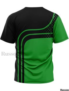 Russoo - Mens Crew Neck Graphic Tee with Stylish Curve Pattern: Casual Comfort for Summer, Ideal for Daily Wear and Vacation Resort Outfits Green Jersey T-shirt With Sublimation Print, Green Sublimation Print Jersey T-shirt, Sporty Green Jersey Tops, Green Sporty Jersey Top, Green Sublimation Print Sports Top, Green Jersey Tops With Graphic Print, Green Graphic Print Jersey Top, Green Tops With Sublimation Print For Sports Events, Green Crew Neck Shirt For Sports Events