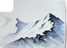 a painting of a mountain with snow on the top is shown in black and white