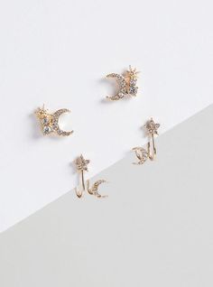 FIT Measures 0. 5” and 0. 5” x 0. 7”. MATERIALS + CARE Base metal. Imported. DETAILS Set of 2 pairs. . High shine finish. . Celestial details. . The best plus size women's celestial stud earring set earrings sets in gold. Torrid is your destination for the freshest spring and summer styles. Earrings Sets, New Street Style, Set Earrings, Summer Styles, Shopping Day, Piercing Tattoo, Stud Earrings Set, Bra Cups, Stud Earring