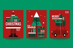 three christmas cards with the words merry xmas on them