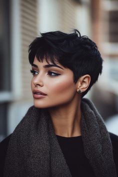 Short Hairstyle White Women, Super Short Womens Hair, Short Spunky Haircuts, Short Modern Hairstyles For Women, Tomboy Pixie Haircut, Short Hairstyle Women Brunette, Pixie Hairstyles Black Women, Dark Hair Pixie Haircut, Short Hair Dye Ideas Pixie Cuts