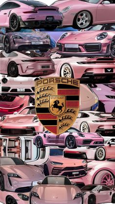 many different colored cars are shown in this collage, including pinks and purples