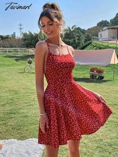 Tavimart Summer Sexy Dress Women Strapless Polka Dot Cross Bandage Backless Cami Dress Print Boho Beach Birthday Party Mini Dress A-Line Boho Beach Birthday, Long Evening Dresses Elegant, Beach Birthday Party, Party Mini Dress, Boho Beach Dress, Beach Birthday, Printed Summer Dresses, Dress A Line, Gowns Of Elegance