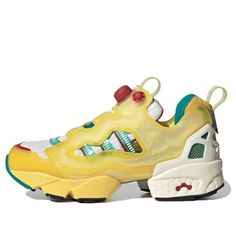 Introducing the Adidas ZX Fury – a hybrid sneaker that blends the best of both the Adidas ZX 8000 and Reebok Instapump Fury. This Spring Yellow edition is sure to turn heads with its vibrant hue, inflatable cage, and red pump button.Cut-out detailing in the quarter panel reveals adidas’ translucent three stripes in EQT Green, while a modified version of the iconic ZX heel counter delivers rearfoot stability. The well-cushioned EVA midsole provides plenty of comfort and support, and the rubber outsole ensures good traction on a variety of surfaces. Adidas Custom Sneakers With Translucent Outsole For Streetwear, Adidas Custom Sneakers For Streetwear With Translucent Outsole, Adidas Running Shoes With Vibram Sole For Streetwear, Adidas Sneakers With Vibram Sole For Streetwear, Adidas Dynamic Sneakers With Rubber Sole, Adidas Low-top Sneakers With Vibram Sole, Dynamic Adidas Sneakers With Rubber Sole, Yellow Custom Sneakers With Translucent Outsole For Sports, Functional Yellow Sneakers For Light Sports