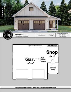 the floor plan for a two car garage with an attached living area and one bedroom