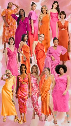 a group of women in different colored dresses