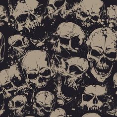 a lot of skulls that are all over the place in front of a black background