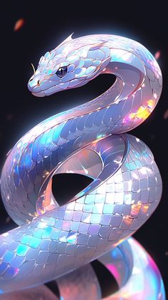 a blue and white snake on a black background