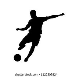 the silhouette of a soccer player kicking a ball on a white background with space for text