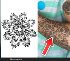 a man with tattoos on his arm next to an image of the same tattoo design