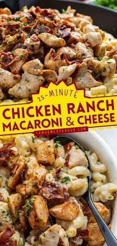 the chicken ranch macaroni and cheese is ready to be eaten