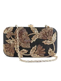 Black Is Black Zardosi Clutch Bag By The Purple Sack now available at Trendroots Black Is Black, Clutch Design, Embroidered Clutch Bag, Zardosi Embroidery, Zardozi Work, Hand Purse, Embroidered Clutch, Box Clutch, Zari Work