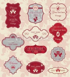 a bunch of different types of labels on a pink and white background with floral designs