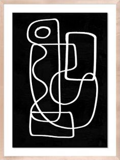 a black and white abstract painting with lines in the shape of a rectangle figure