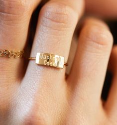 Custom Ring: Name Ring – Rellery Wedding Ring With Name, Rings With Names, New Gold Jewellery Designs, Buy Jewellery Online, Name Ring, Bar Ring, Name Rings, Gold Rings Fashion, Indian Jewelry Sets