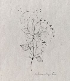 a drawing of a flower with the words dream on it and stars in the background