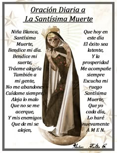 a poster with an image of the virgin mary in spanish, and other words on it