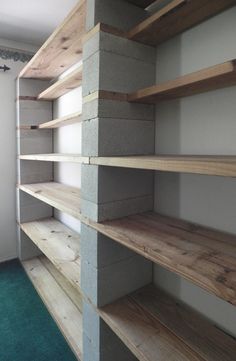 the shelves are made out of cinder blocks