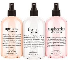 the sweetest dreams are made of fruit and cream. this trio of hydrating, antioxidant-infused body spritzes features luscious scents that will leave you soft, refreshed, and lightly scented. Fruit And Cream, Sweetest Dreams, Bathroom Smells, Color Club, Natural Cosmetics, Body Products