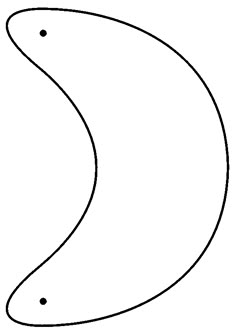 the outline of a curved object in black and white, with dots at the bottom