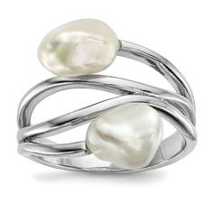 Sterling Silver RH 7-8mm White Baroque FWC Pearl Ring. Material: Primary - Purity:925|Finish:Polished|Stone Type_1:Pearl|Plating:Rhodium|Band Width:3 mm|Feature:Solid|Manufacturing Process:Casted|Material: Primary:Sterling Silver|Stone Size_1:7 to 8 mm (Range)|Item Weight U/M:gm|Product Type:Jewelry|Jewelry Type:Rings|Material: Primary - Color:White|Ring Type:Pearl Ring|Ring Top Length:20 mm|Ring Top Width:11.7 mm|Pearl Type_1:Freshwater|Stone Creation Method_1:Cultured Size: 7.0.  Gender: unisex.  Age Group: adult. Cultured Pearl Ring, White Diamond Ring, Sterling Silver Rings Bands, Silver Gemstone Jewelry, Silver Band Ring, Rings For Her, Sterling Silver Bands, Pearl Ring, 925 Sterling Silver Ring