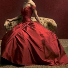 Satin. Off The Shoulder New Without Tags. Gown. Demetrios Wedding Dress, Red Ball Gowns, Burgundy Gown, Red Ball Gown, Red Wedding Dress, Red Wedding Dresses, Bride Gowns, Red Wedding, Gorgeous Gowns