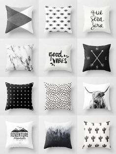 an iphone screen showing different types of pillows on the same page, including black and white