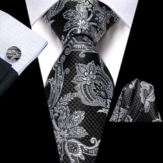 FEATURES Beautiful Eye-Catching Design High-Density Durable Fabric Perfect for Daily Dress, Business, Office, Meeting, Birthday, Wedding, Engagement, Ball Party and More Occasion. Comes in protective and simple packing, easy to wrap and ready to gift WHAT YOU GET Matching Necktie Matching Cufflinks Matching Pocket Square SPECIFICATIONS Material: 100% Jacquard Woven Silk Density of 1200 stitches Designer: Italian Necktie Size: 59.06''(150cm) in length and 3.35''(8.5cm) in width Handkerchief Size: Elegant Silver Wedding Tie, Silver Tie For Formal Occasions, Elegant Silver Wedding Ties, Silver Tie For Father's Day Formal Wear, Silver Tie For Formal Occasions And Father's Day, Elegant Silver Suit And Tie Accessories For Party, Silver Elegant Suit And Tie Accessories For Gift, Elegant Silver Suit And Tie Accessories For Gift, Elegant Silver Tie As A Gift