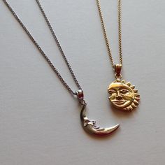 Sun & Moon 2 Necklace Set in Sterling Silver (18K Yellow Gold Plated Sun and Rhodium Plated Moon) Friendship Necklace, Sun and Moon Jewelry by CityofJewelz on Etsy https://www.etsy.com/listing/204261609/sun-moon-2-necklace-set-in-sterling Sun And Moon Necklace, 2 Necklace, Necklace Moon, Friendship Necklaces, Dope Jewelry, Funky Jewelry, Moon Jewelry, Jewelry Inspo, Dream Jewelry