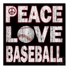 a peace love baseball sign with a ball in the center and words that read peace love baseball