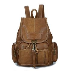 Leather Casual Backpacks Vintage Style Trendy Brown Leather Backpack With Zipper Closure, Trendy Brown Backpack With Zipper Pocket, Brown School Backpack With Zipper Pocket, School Backpack With Zipper Pocket In Brown, Casual Brown Leather Backpack With Zipper, Casual Brown Leather Backpack For Daily Use, Brown Casual Leather Backpack For Travel, Casual Brown Leather Backpack For Travel, Brown Leather Backpack With Zipper For Outdoor