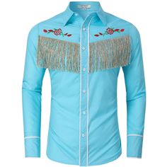 Classic Western Shirts: Men's western cowboy shirts made of high quality fabric, soft,lightweight and breathable. Mens cowboy cut western work shirts provide durability, functionality and comfort. bringing you a comfortable wearing experience. Retro Embroidery Design: Men's cowboy button down shirt featuring long sleeve, no pockets , embroidery rose, with fringed design.premium details make this vintage western dress shirt perfect and eye catching. Matching: Men's Casual Button Down long sleeved Vintage Western Dress, Western Dress Shirts, Cuban Shirts, Fringe Shirt, Floral Hawaiian Shirt, Slim Fit Dress Shirts, Denim Hat, Slim Fit Dresses, Western Dresses