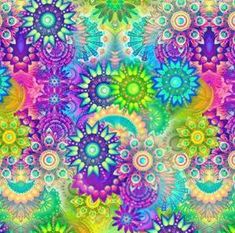 an abstract background with colorful flowers and swirls on the bottom, in bright colors