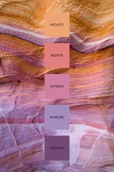 the color palette is different shades of pink, purple, and orange on this rock