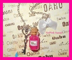 Love Potion Charm Bottle Necklaces Love Themed Pink Red Bow Heart Silver Plated #HotPinkHawaii #Charm Cork Bottle, Bottle Designs, Bottle Necklace