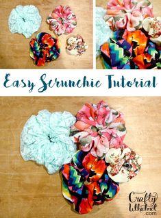 the instructions for how to make an easy scrunchie flower