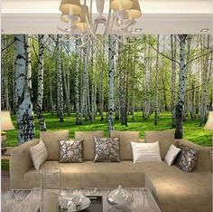 3D birch trees forest wallpaper Burch Tree, Birch Tree Wallpaper, Window Mural, Cheap Wallpaper, Tree Scene, Dining Room Wallpaper, Bedroom Murals, Photo Mural, Forest Wallpaper