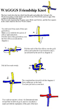 the diagram shows how to make a waggs - like knot with different colors and sizes