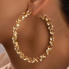 Gorgeous 18k Gold Plated Twisted Spiral Hoop Earrings 7cm/2.76in #02 Piercings, 18k Gold, Gold Plate, Jewelry Earrings, Hoop Earrings, Plating, Women Jewelry, Gold, Women Shopping