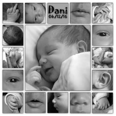 black and white photo collage with babys in it's birth announcement card