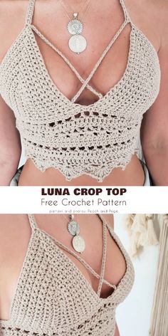 Crochet Patterns Crop Top Free, Crochet Lace Crop Top, Crochet Top With Ring In The Middle, Crocheted Halter Tops Free Pattern, Crocheted Tank Tops, Crochet Granny Square Tops Free Patterns, Crochet Clothing Free Pattern, Tank Top Crochet Pattern Free, Crochet Crop Tops Free Patterns