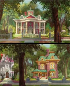 two pictures of the same house in different scenes