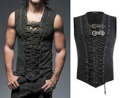 Punk-Rave-Mens-Steampunk-Gothic-visual-kei-Vest-Tank-Top-Sleeveless-T-Shirt-T421 Alternative Cotton Tops For Cosplay, Alternative Style Cotton Tops For Cosplay, Rocker Style Fitted Vest For Streetwear, Punk Style Sleeveless Vest For Festival, Summer Punk Style Cotton Vest, Gothic Fitted Vest For Streetwear, Black Gothic Tops For Larp, Gothic Sleeveless Vest, Punk Style Sleeveless Vest For Alternative Fashion