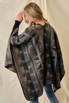 Bring an element of warmth and coziness to your wardrobe with this Shawl Wrap Poncho! Perfectly patterned with a classic olive multi Aztec design, this wrap is both festive and fashionable – the ideal way to make your winter style stand out from the crowd! Look hot while staying toasty! 🔥 Color: Olive Multi Size One Size 100% Acrylic, imported OBS4144 Cozy Jacquard Knit Outerwear For Cold Weather, Green Jacquard Knit Outerwear For Fall, Green Jacquard Knit Outerwear For Winter, Brown Winter Shawl Wrap, Nordic Black Outerwear For Fall, Nordic Style Outerwear For Fall Outdoor Activities, One Size Green Winter Outerwear, Green One Size Winter Outerwear, Nordic Outerwear For Fall Outdoor Activities